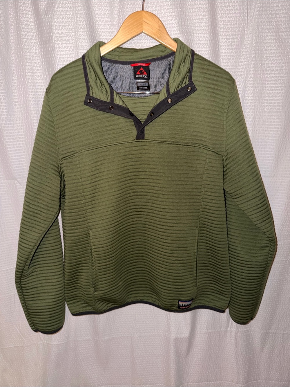 Gerry Men’s Ottoman Ribbed Quarter Snap Lightweight Pullover Olive Green XL